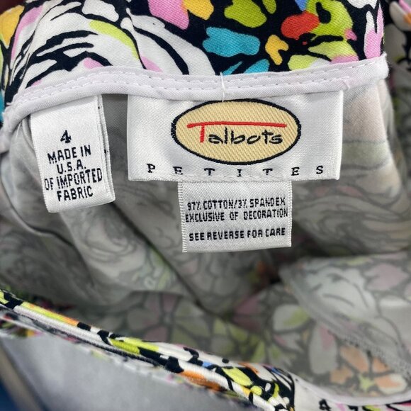 Talbots Pants Womens 4 Petite White Black Multi Floral Stretch Cropped Skinny - Picture 5 of 11